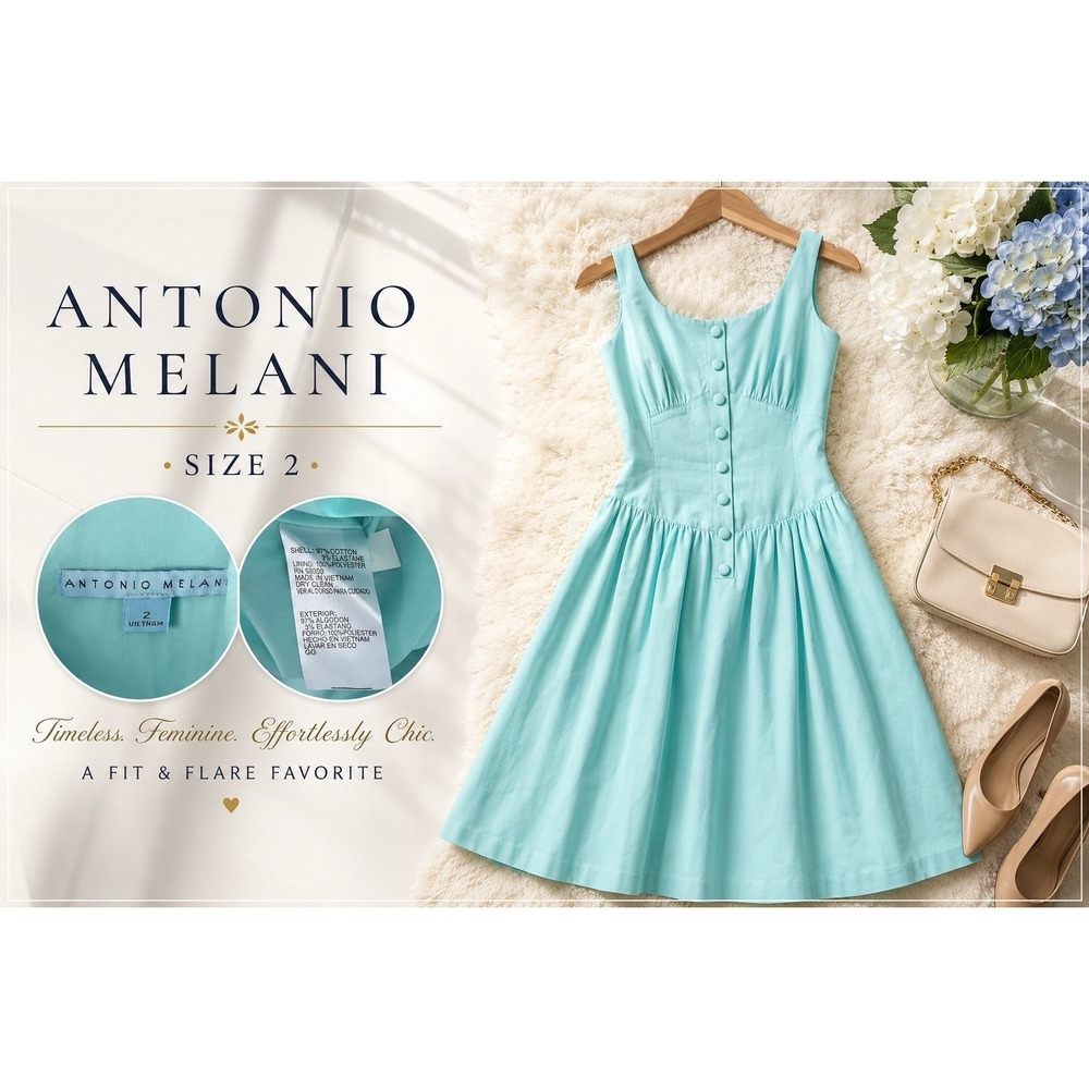 Antonio Melani Aqua Fit & Flare Dress Size 2 Sleeveless Button Front No Belt